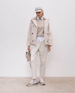 Brunello Cucinelli Бежевий джемпер з кашеміру з ланцюжком моніль M12190100