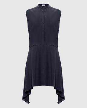 Brunello Cucinelli Синее платье-рубашка из шелка M0F28A4304y