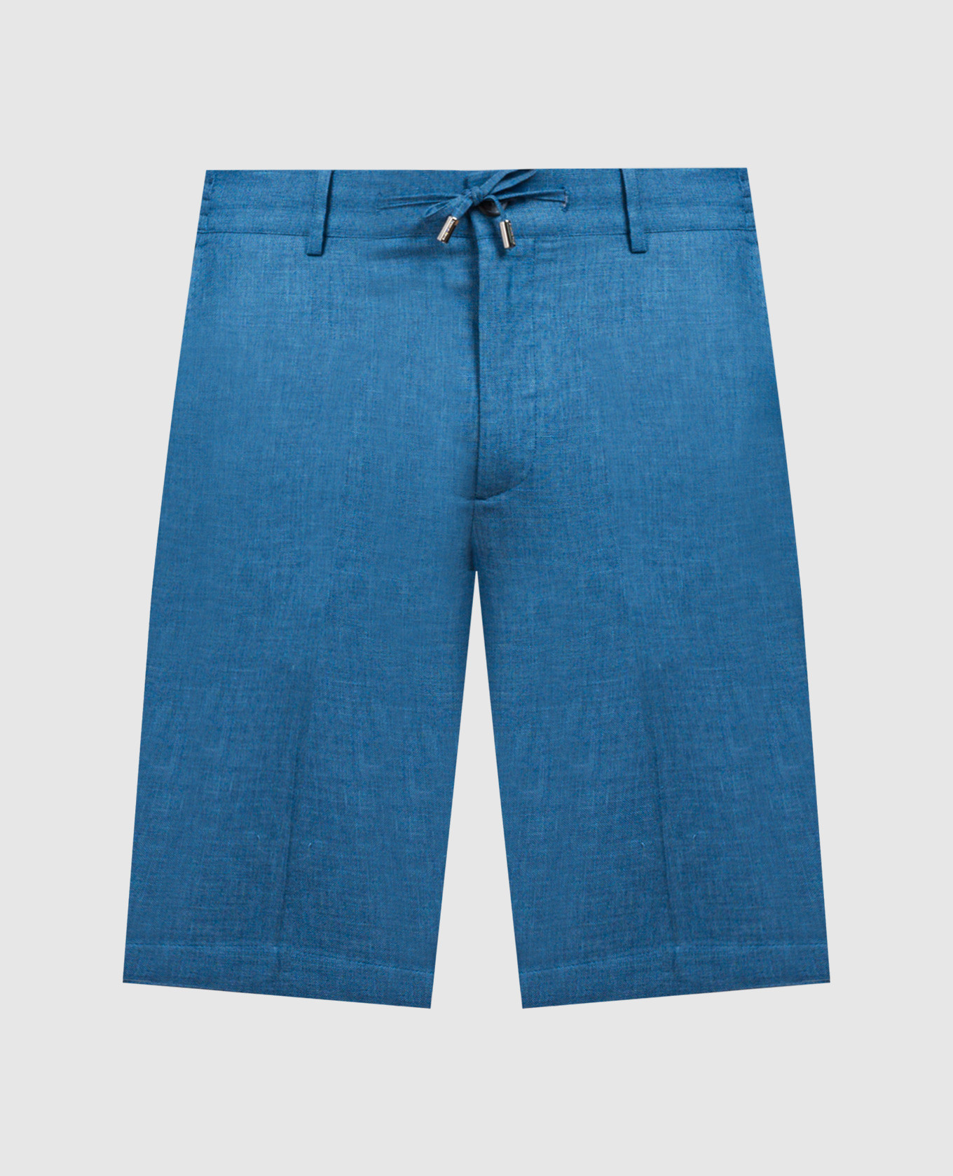 Blue linen, wool and silk shorts with metallic logo