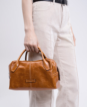 Gianni Chiarini Коричнева шкіряна глянцева сумка-тоут Emily з патчем логотипа BS11300INTY