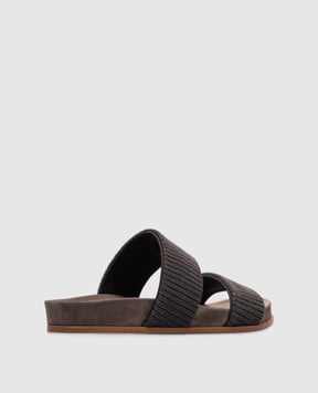 Brunello Cucinelli Сірі шльопанці з ланцюжком моніль MZ45C2880