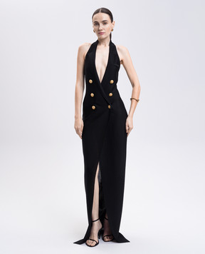 Balmain Чорна сукня максі з відкритою спиною FF1RO160KI53