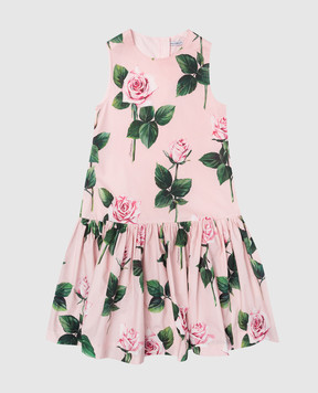 Dolce&Gabbana Дитяча рожева сукня в брендовий квітковий принт з воланом L53DH9HS5S7810