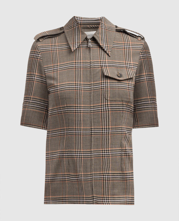 Brown PIRANIA shirt with checkered wool