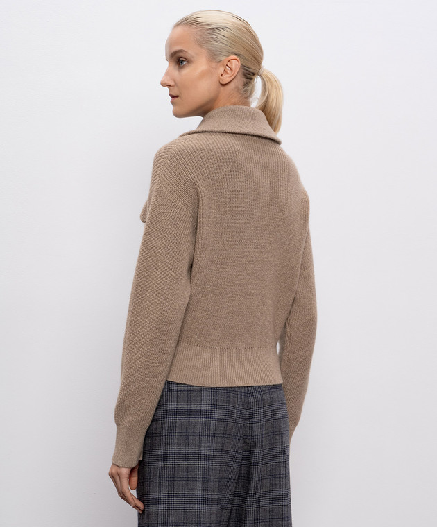 Brunello Cucinelli Бежевий кардиган з кашеміру з ланцюжком моніль M12721706P зображення 4