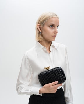 Bottega Veneta Чорний шкіряний мінодьєр з плетінням Intreccio 717622V01D1