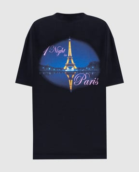 Vetements Чорна футболка вільного крою з брендовим принтом UH76TR410Bw