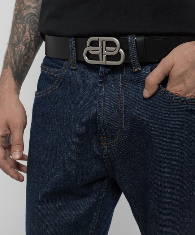 Balenciaga Черный кожаный ремень с логотипом BB 6741811CH0B изображение 2