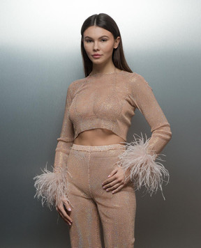 Santa Brands Рожевий топ з кристалами і пір'ям страуса FEATHERSTOP