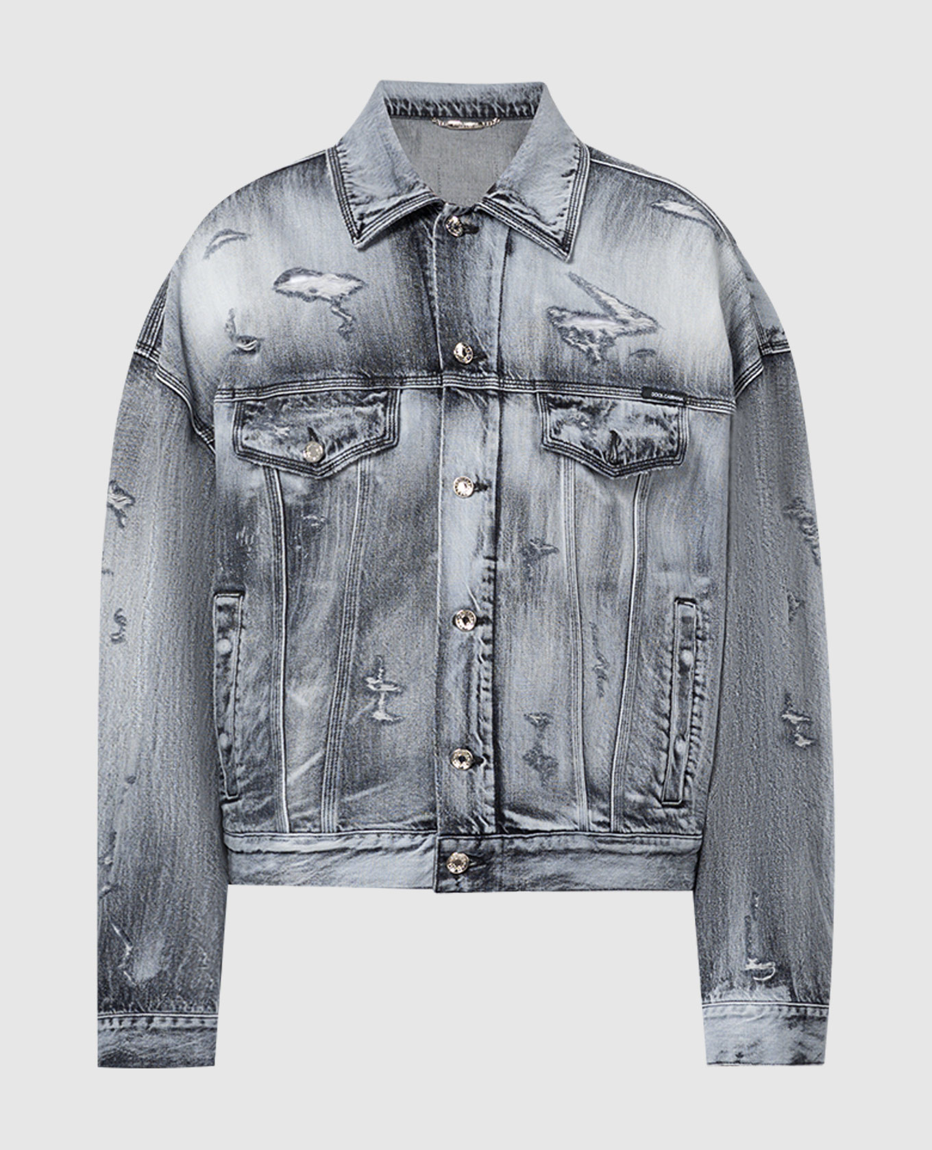 Gray denim jacket with holes