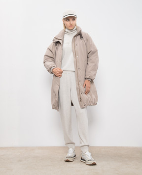 Brunello Cucinelli Бежевые меланжевые джогеры из шерсти, кашемира и шелка M16709499