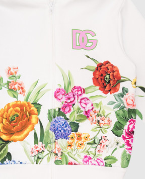 Dolce&Gabbana Дитяча біла спортивна куртка з квітковим принтом з монограмою логотипа L5JWAUII7GX46