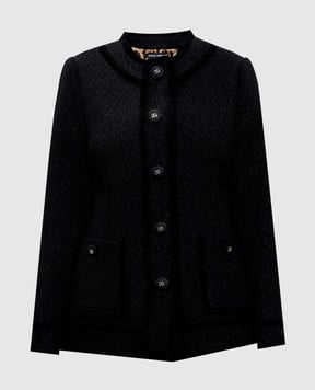 Dolce&Gabbana Чорний твідовий жакет з вовною з металевим логотипом DG F2940TGDCLW
