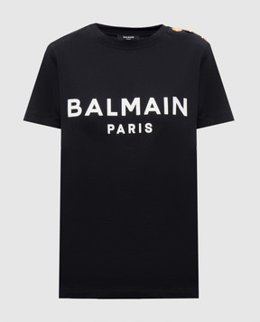 Balmain Чорна футболка з принтом логотипа BF1EF005BB02