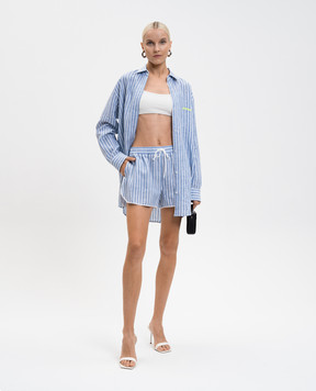 Off-White Голубые шорты из льна в полоску с логотипом 2CB05MT25FAB001