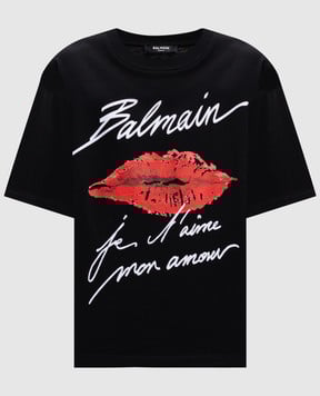 Balmain Чорна футболка з принтом Kiss EF1EG110GE45