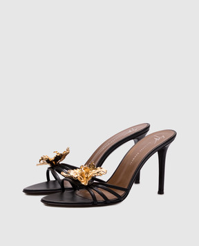 Giuseppe Zanotti Чорні шкіряні мюлі з металевим елементом E500048