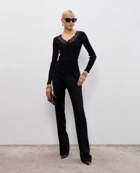 Saint Laurent Чорний кардиган із шовку з мереживом 839144Y37SM
