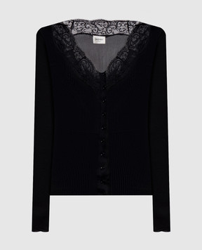 Saint Laurent Чорний кардиган із шовку з мереживом 839144Y37SM