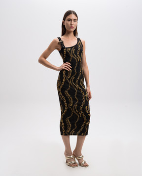 Versace Jeans Couture Чорна сукня міді в принт Chain Couture 77HAO978JS423