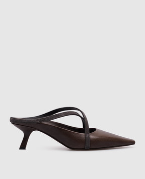 Brunello Cucinelli Коричневые кожаные мюли с цепочкой мониль MZSLC2967