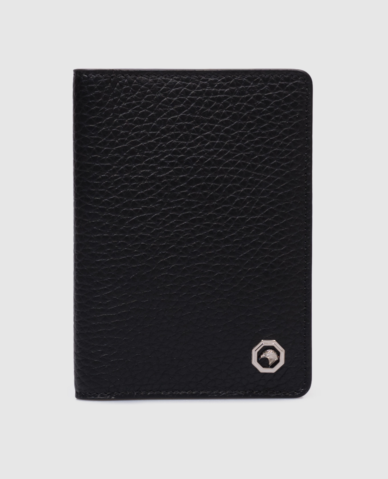

Черная кожаная обложка для паспорта с металлической эмблемой в виде головы орла, Черный, Портмоне