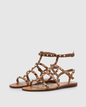 Valentino Коричневые кожаные сандалии с пирамидками ROCKSTUD 6W2S0A05VOD