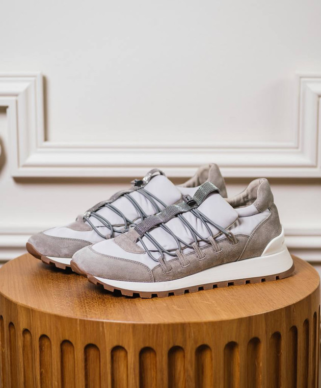 Brunello Cucinelli Сірі комбіновані кросівки з ланцюжком моніль MZSFG2615 зображення 7