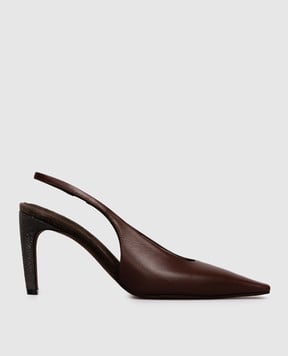 Brunello Cucinelli Коричневі шкіряні слінгбеки з ланцюжком моніль MZSKC3058P