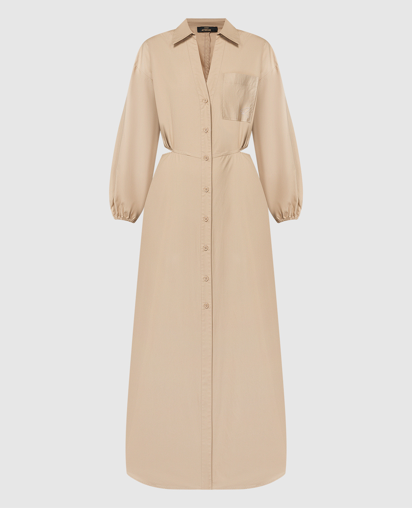 Beige shirt dress with logo embroidery