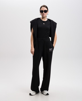 Dolce&Gabbana Чорна футболка з логотипом DG з кристалами F8N08ZG7B3U
