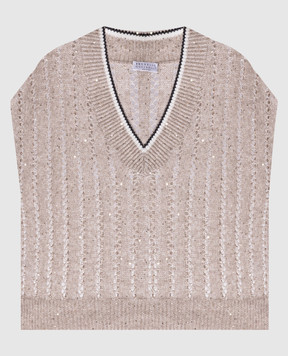 Brunello Cucinelli Бежевий ажурний жилет з льону MCO559412