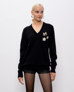Dolce&Gabbana Чорний светр з вовни з квітковою аплікацією FXY19ZJCVXN