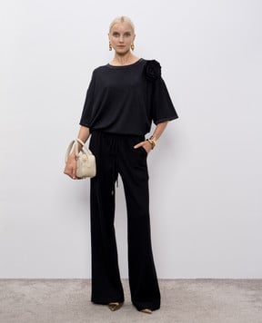 Ermanno Scervino Чорна футболка з кашеміру та шовку з брошкою D472L329WGZ
