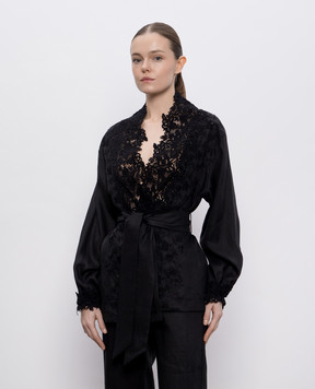 Ermanno Scervino Черный кардиган на запах из льна D464Q300NZR