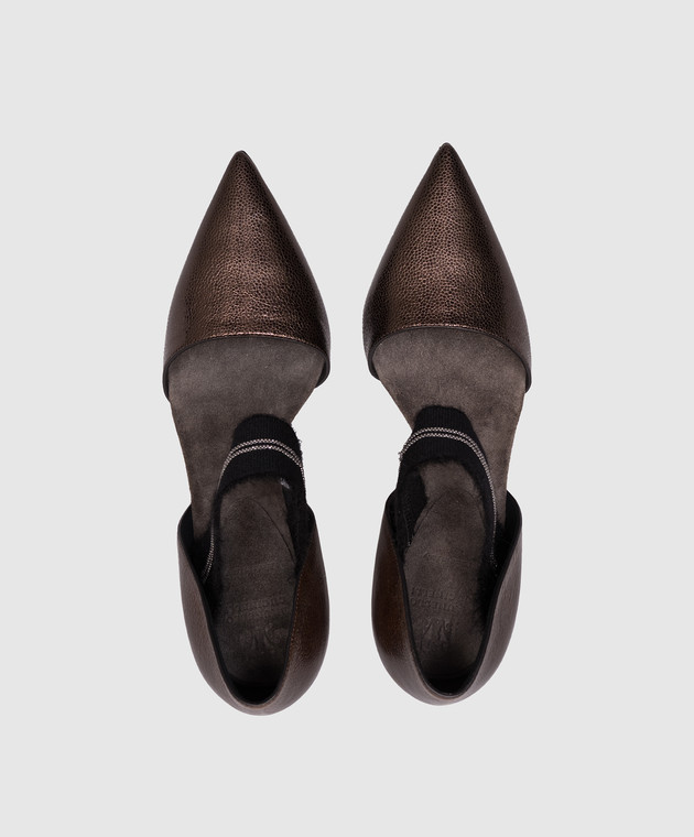 Brunello Cucinelli Коричневі шкіряні туфлі з ланцюжком моніль MZBUC1252y зображення 4