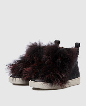 Santoni Чорні шкіряні черевики з хутром WBGD60114