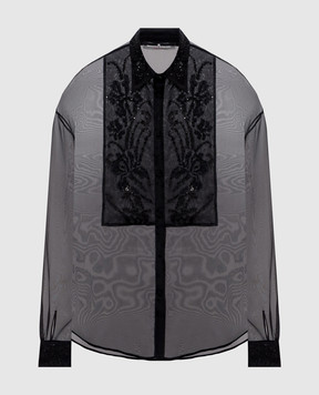 Ermanno Scervino Черная блуза из шелка с цветочной вышивкой D472K738CTRORG