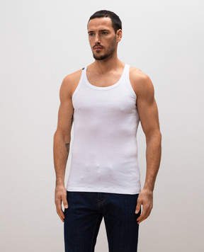 Dolce&Gabbana Белая майка в рубчике с нашивкой логотипа M8C19JONN96