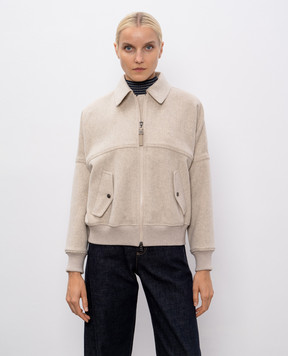 Brunello Cucinelli Бежевая куртка из шерсти и кашемира с цепочкой мониль MG5217749