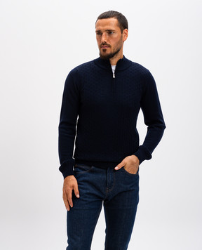 Cashmere&Whiskey Синий джемпер из мериноса шерсти в узор. CH077