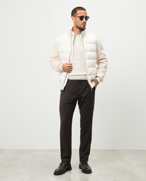 Canali Белое поло из мериноса шерсти в тканом узоре. MK02152C0017