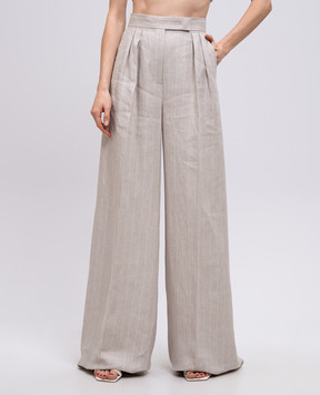 Max Mara Бежевые палаццо RAUCHE из льна в полоску RAUCHE