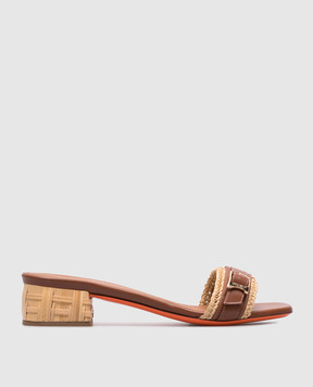 Santoni Бежевые комбинированные шлепанцы с рафией WHVC71479HC3TRUF