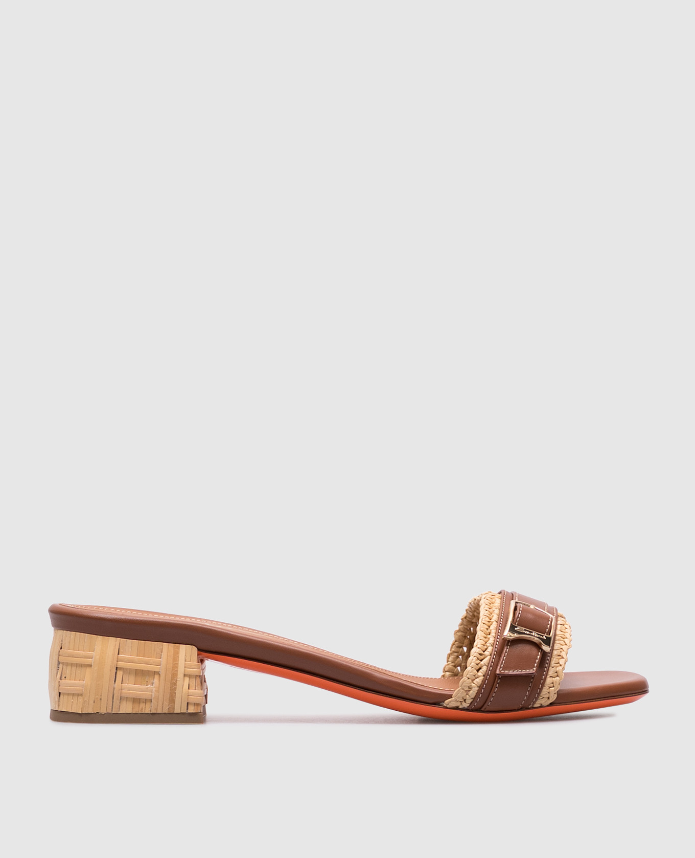 Бежевые комбинированные шлепанцы с рафией