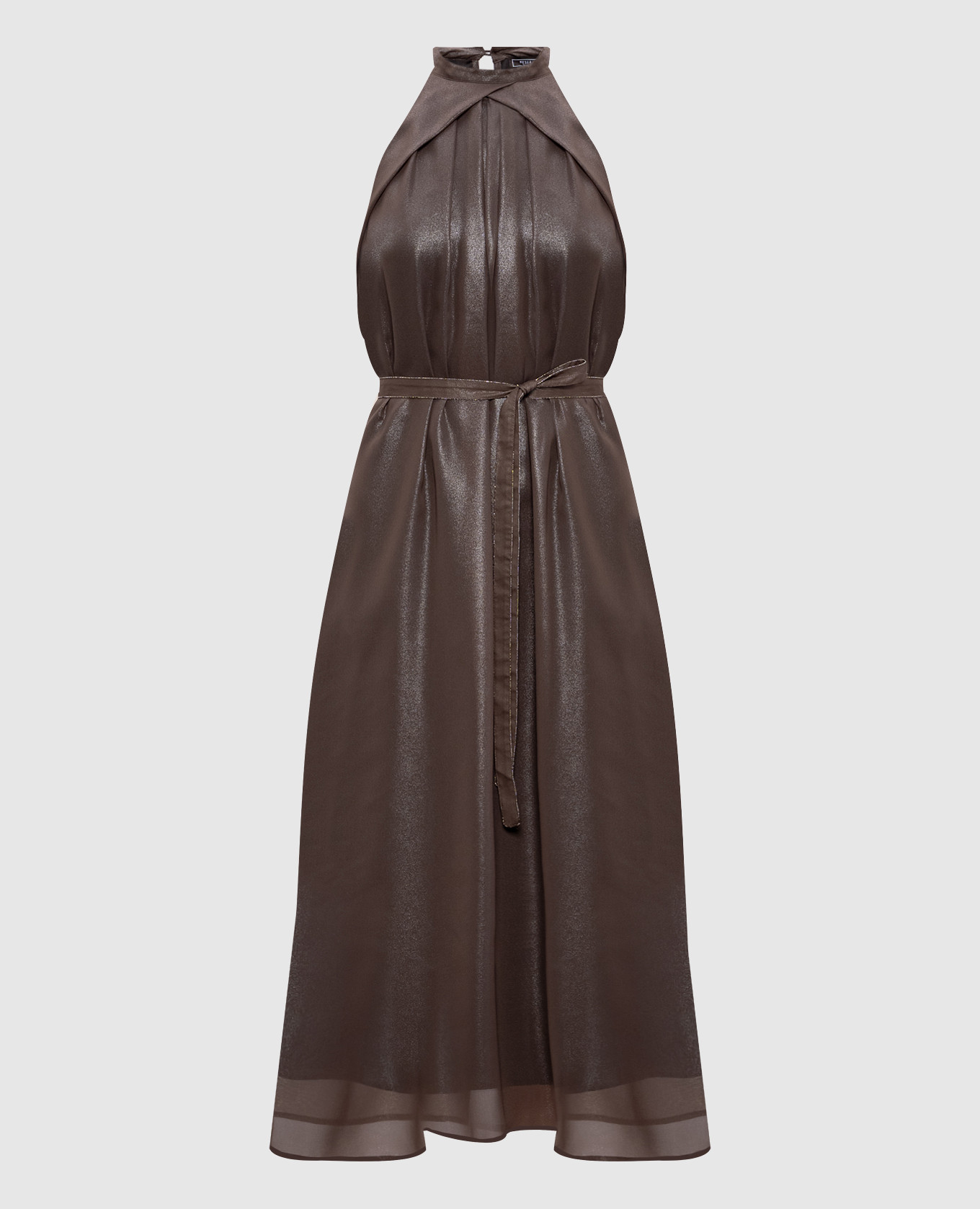 

Коричневое платье миди с поясом, Коричневый, Повседневные платья