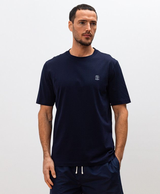 Brunello Cucinelli Синя футболка з контрастним принтом емблеми M0B138440 зображення 3