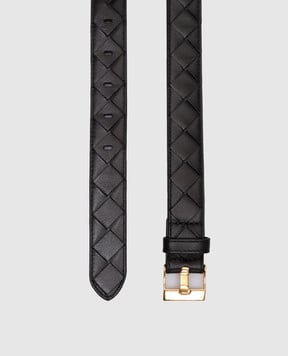 Bottega Veneta Чорний шкіряний ремінь з плетінням 799048V4R43