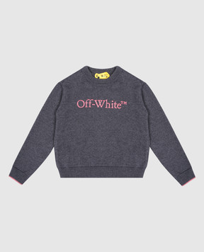 Off-White Дитячий сірий светр з вовною з вишивкою логотипа OGHE002F24KNI001