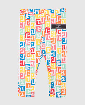 Balmain Детские белые леггинсы в брендовый принт PB BW6710Z2856